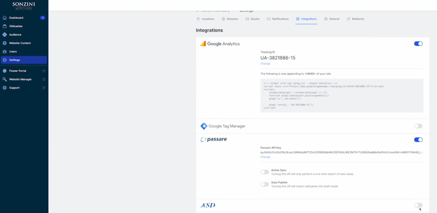 How do I connect ASD to my website?
